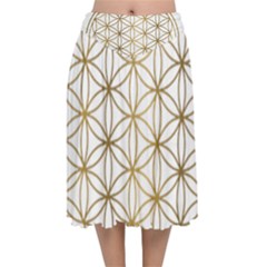 Gold Flower Of Life Sacred Geometry Velvet Flared Midi Skirt