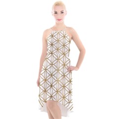Gold Flower Of Life Sacred Geometry High-low Halter Chiffon Dress 