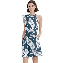 Spring Pattern Cocktail Party Halter Sleeveless Dress With Pockets