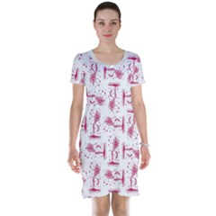 Fantasy Landscape Scene Sketchy Illustration Motif Pattern Wb Short Sleeve Nightdress