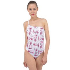 Fantasy Landscape Scene Sketchy Illustration Motif Pattern Wb Classic One Shoulder Swimsuit