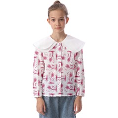 Fantasy Landscape Scene Sketchy Illustration Motif Pattern Wb Kids  Peter Pan Collar Blouse