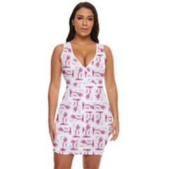 Fantasy Landscape Scene Sketchy Illustration Motif Pattern Wb Draped Bodycon Dress