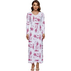 Fantasy Landscape Scene Sketchy Illustration Motif Pattern Wb Long Sleeve Longline Maxi Dress