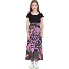 Pink Browning Deer Glitter Camo Kids  Flared Maxi Skirt by Maspions