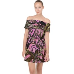 Pink Browning Deer Glitter Camo Off Shoulder Chiffon Dress