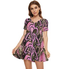 Pink Browning Deer Glitter Camo Tiered Short Sleeve Babydoll Dress