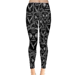 Old Man Monster Motif Black And White Creepy Pattern Everyday Leggings  by dflcprintsclothing