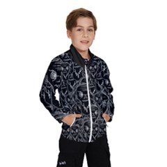 Old Man Monster Motif Black And White Creepy Pattern Kids  Windbreaker