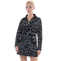 Old Man Monster Motif Black And White Creepy Pattern Women s Long Sleeve Casual Dress