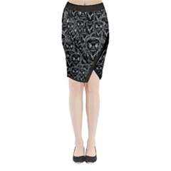 Old Man Monster Motif Black And White Creepy Pattern Midi Wrap Pencil Skirt