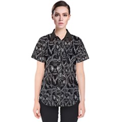 Old Man Monster Motif Black And White Creepy Pattern Women s Short Sleeve Shirt