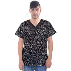 Old Man Monster Motif Black And White Creepy Pattern Men s V-neck Scrub Top