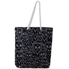 Old Man Monster Motif Black And White Creepy Pattern Full Print Rope Handle Tote (large)