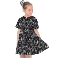 Old Man Monster Motif Black And White Creepy Pattern Kids  Sailor Dress