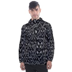 Old Man Monster Motif Black And White Creepy Pattern Men s Front Pocket Pullover Windbreaker