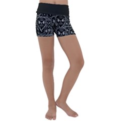 Old Man Monster Motif Black And White Creepy Pattern Kids  Lightweight Velour Yoga Shorts