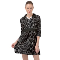 Old Man Monster Motif Black And White Creepy Pattern Mini Skater Shirt Dress