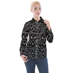 Old Man Monster Motif Black And White Creepy Pattern Women s Long Sleeve Pocket Shirt