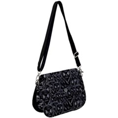 Old Man Monster Motif Black And White Creepy Pattern Saddle Handbag