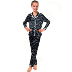 Old Man Monster Motif Black And White Creepy Pattern Kids  Satin Long Sleeve Pajamas Set by dflcprintsclothing