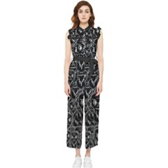 Old Man Monster Motif Black And White Creepy Pattern Women s Frill Top Chiffon Jumpsuit