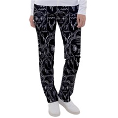 Old Man Monster Motif Black And White Creepy Pattern Women s Casual Pants by dflcprintsclothing