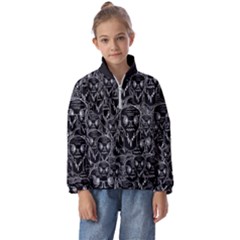 Old Man Monster Motif Black And White Creepy Pattern Kids  Half Zip Hoodie