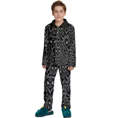 Old man monster motif black and white creepy pattern Kids  Long Sleeve Velvet Pajamas Set