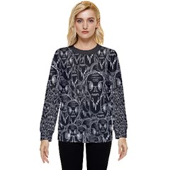 Old Man Monster Motif Black And White Creepy Pattern Hidden Pocket Sweatshirt