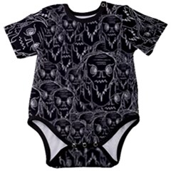Old Man Monster Motif Black And White Creepy Pattern Baby Short Sleeve Bodysuit by dflcprintsclothing