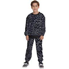 Old Man Monster Motif Black And White Creepy Pattern Kids  Sweatshirt Set