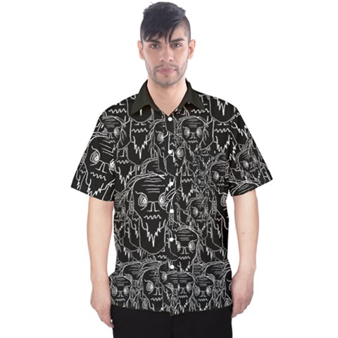 Old Man Monster Motif Black And White Creepy Pattern Men s Hawaii Shirt by dflcprintsclothing