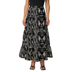 Old Man Monster Motif Black And White Creepy Pattern Tiered Ruffle Maxi Skirt by dflcprintsclothing