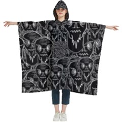 Old Man Monster Motif Black And White Creepy Pattern Women s Hooded Rain Ponchos by dflcprintsclothing