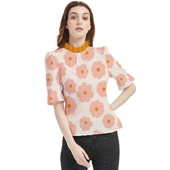 Cute Pink Flowers  Frill Neck Blouse