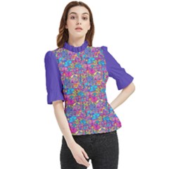 Floral Colorful  Frill Neck Blouse