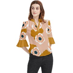 Hand-drawn Poppy Flowers Loose Horn Sleeve Chiffon Blouse