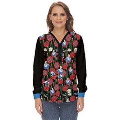 Alice In Wonderland Flower Zip Up Long Sleeve Blouse