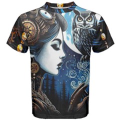 Steampunk Woman With Owl 2 Steampunk Woman With Owl Woman With Owl Strap Men s Cotton T-shirt