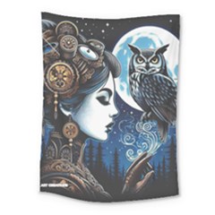 Steampunk Woman With Owl 2 Steampunk Woman With Owl Woman With Owl Strap Medium Tapestry