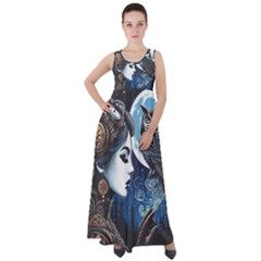 Steampunk Woman With Owl 2 Steampunk Woman With Owl Woman With Owl Strap Empire Waist Velour Maxi Dress