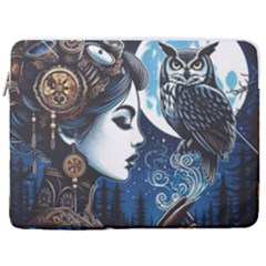 Steampunk Woman With Owl 2 Steampunk Woman With Owl Woman With Owl Strap 17  Vertical Laptop Sleeve Case With Pocket