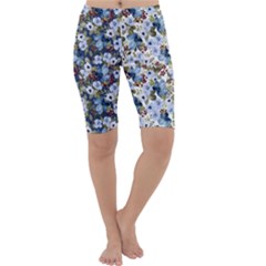 Blue Flowers Dark Blue Flowers Cropped Leggings 