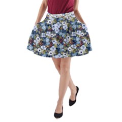 Blue Flowers Dark Blue Flowers A-line Pocket Skirt