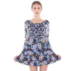 Blue Flowers Dark Blue Flowers Long Sleeve Velvet Skater Dress by DinkovaArt