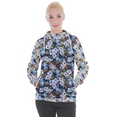 Blue Flowers Dark Blue Flowers Women s Hooded Pullover by DinkovaArt