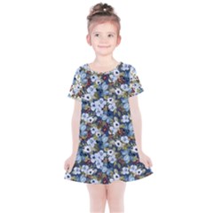 Blue Flowers Dark Blue Flowers Kids  Simple Cotton Dress