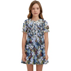 Blue Flowers Dark Blue Flowers Kids  Sweet Collar Dress