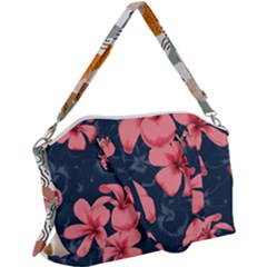 5902244 Pink Blue Illustrated Pattern Flowers Square Pillow Canvas Crossbody Bag